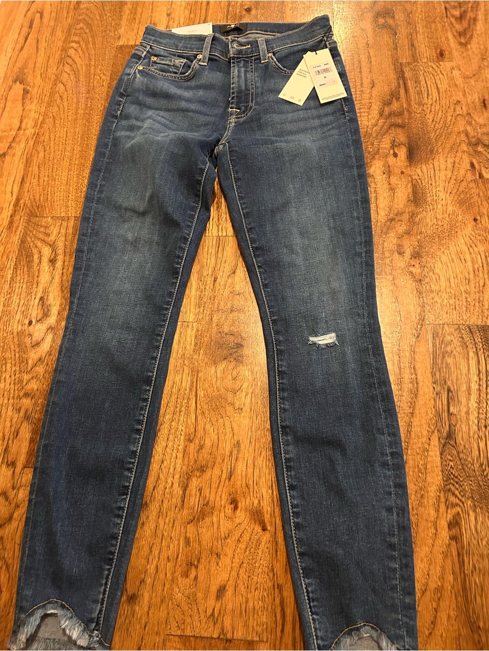 7 For All Mankind Dark Blue Cropped Skinny Jeans